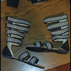 Aztec sandals, black and white